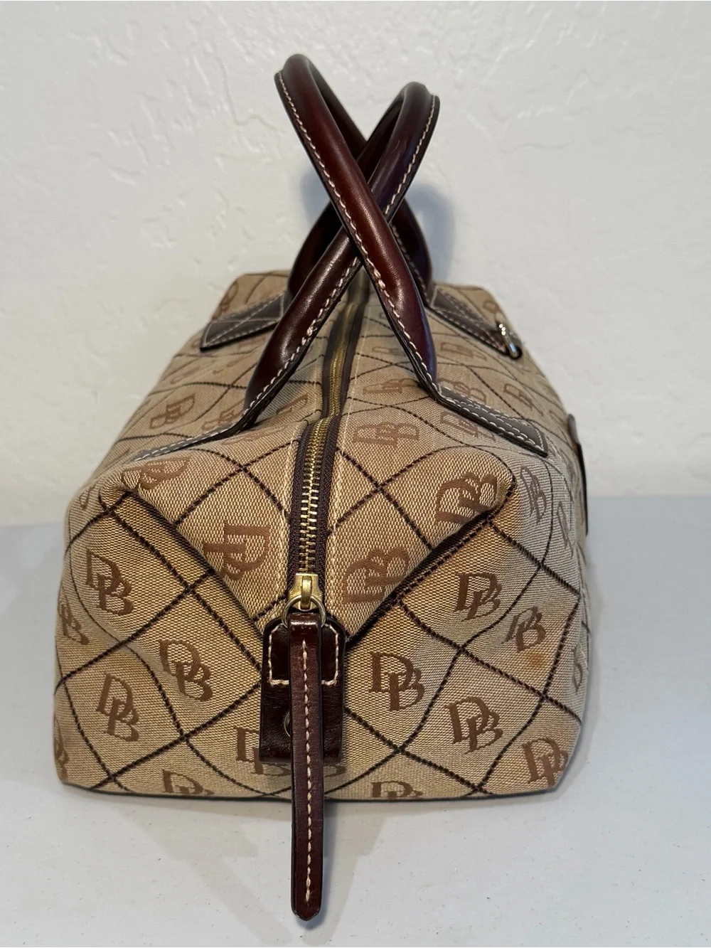 Vintage Dooney & Bourke Signature Monogram Canvas Small Duffle Satchel